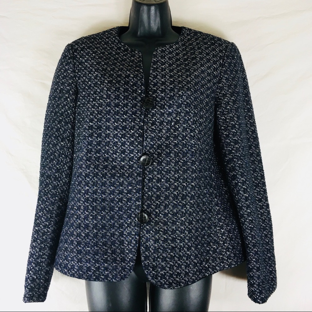 Coldwater Creek Tweed Navy Jacket Sz 10/12. A2